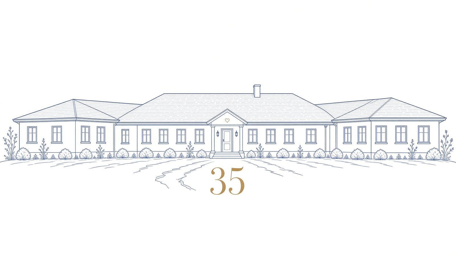 A one-story house with the number 35